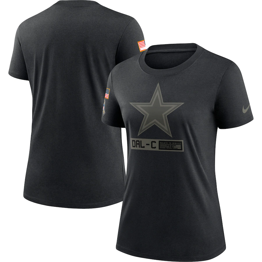 Women's Dallas Cowboys 2020 Black Salute To Service Performance T-Shirt (Run Small)